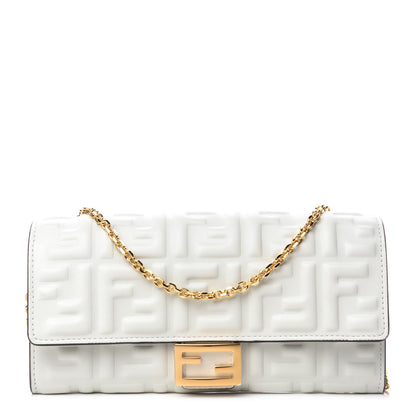 Fendi Nappa Matisse FF Embossed Continental Wallet On Chain White 1 of 11