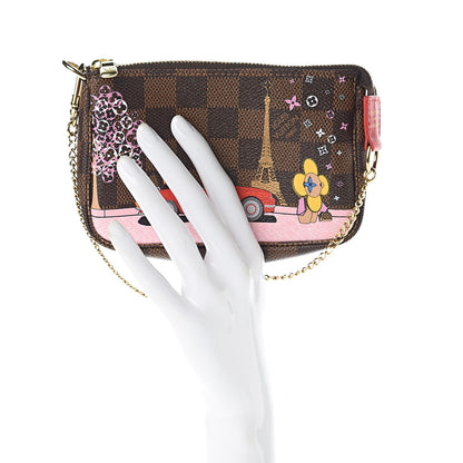 Louis Vuitton Damier Ebene 2019 Christmas Animation Mini Pochette Accessories Red 2 of 7