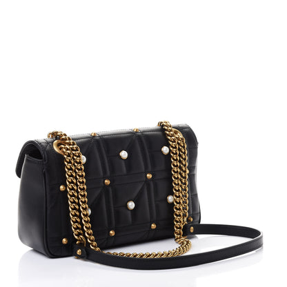 Gucci Calfskin Matelasse Studded Small Pearly GG Marmont Shoulder Bag Black 2 of 4