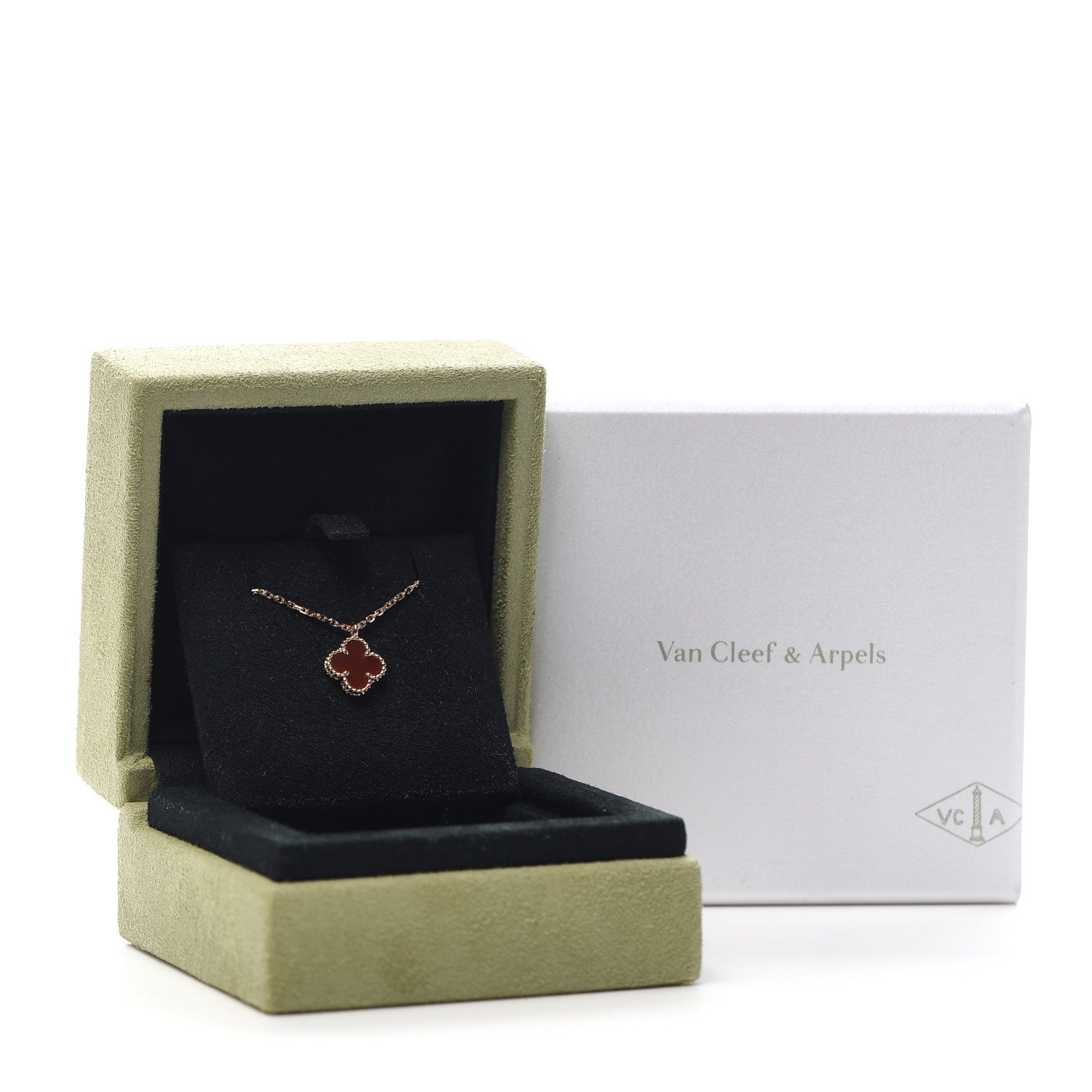 Van Cleef & Arpels 18K Rose Gold Carnelian Sweet Alhambra Pendant Necklace 8 of 8