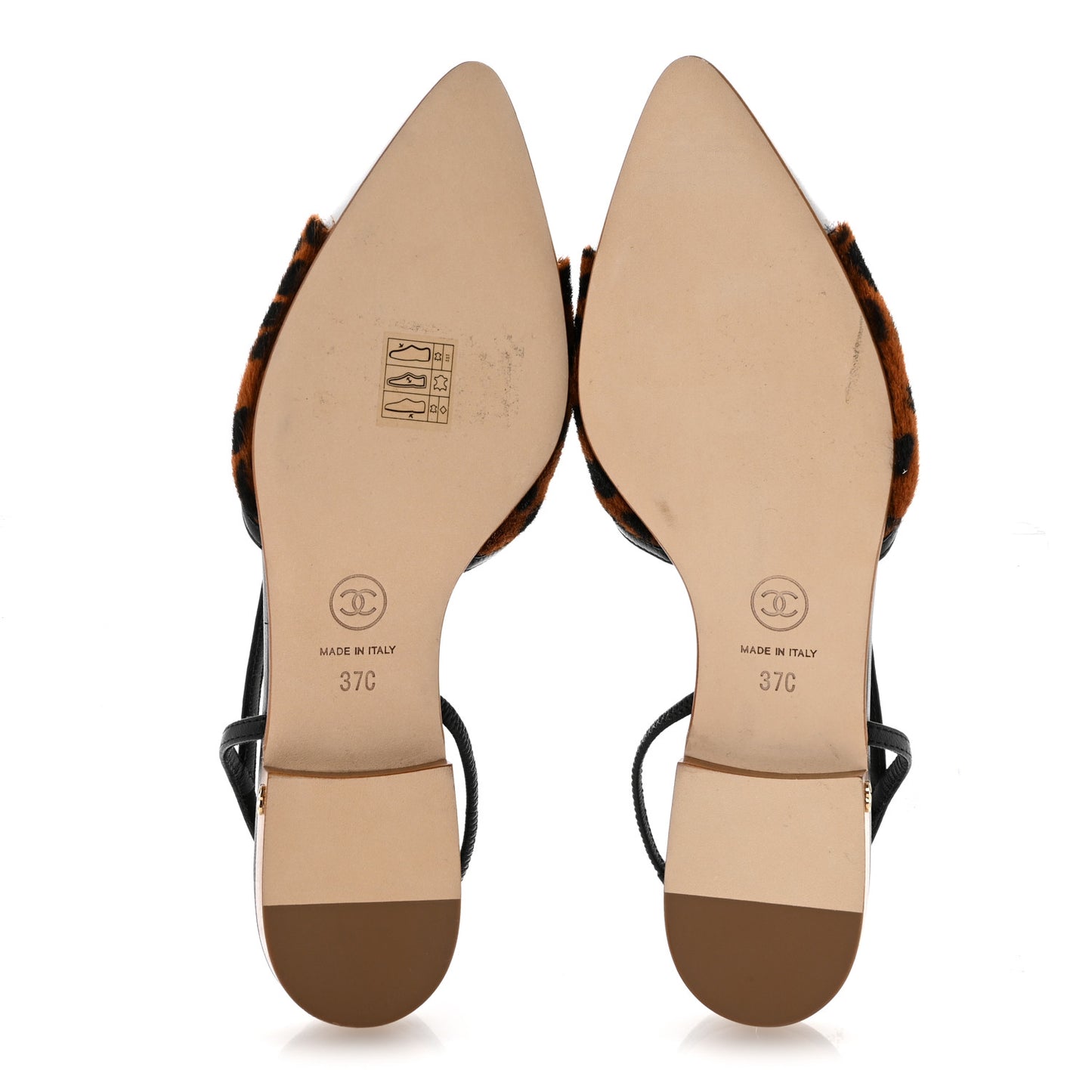 Lambskin Mixed Fibers Cap Toe CC Slingback Flats 37 Brown Black White