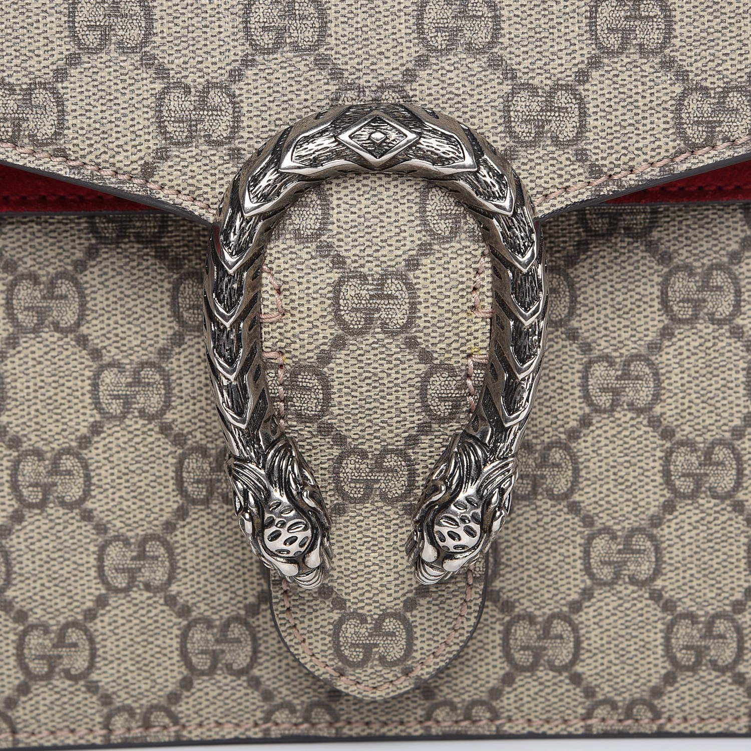 Gucci GG Supreme Monogram Suede Cudu Medium Dionysus Shoulder Bag Beige Ebony Vulcanic Red 15 of 15