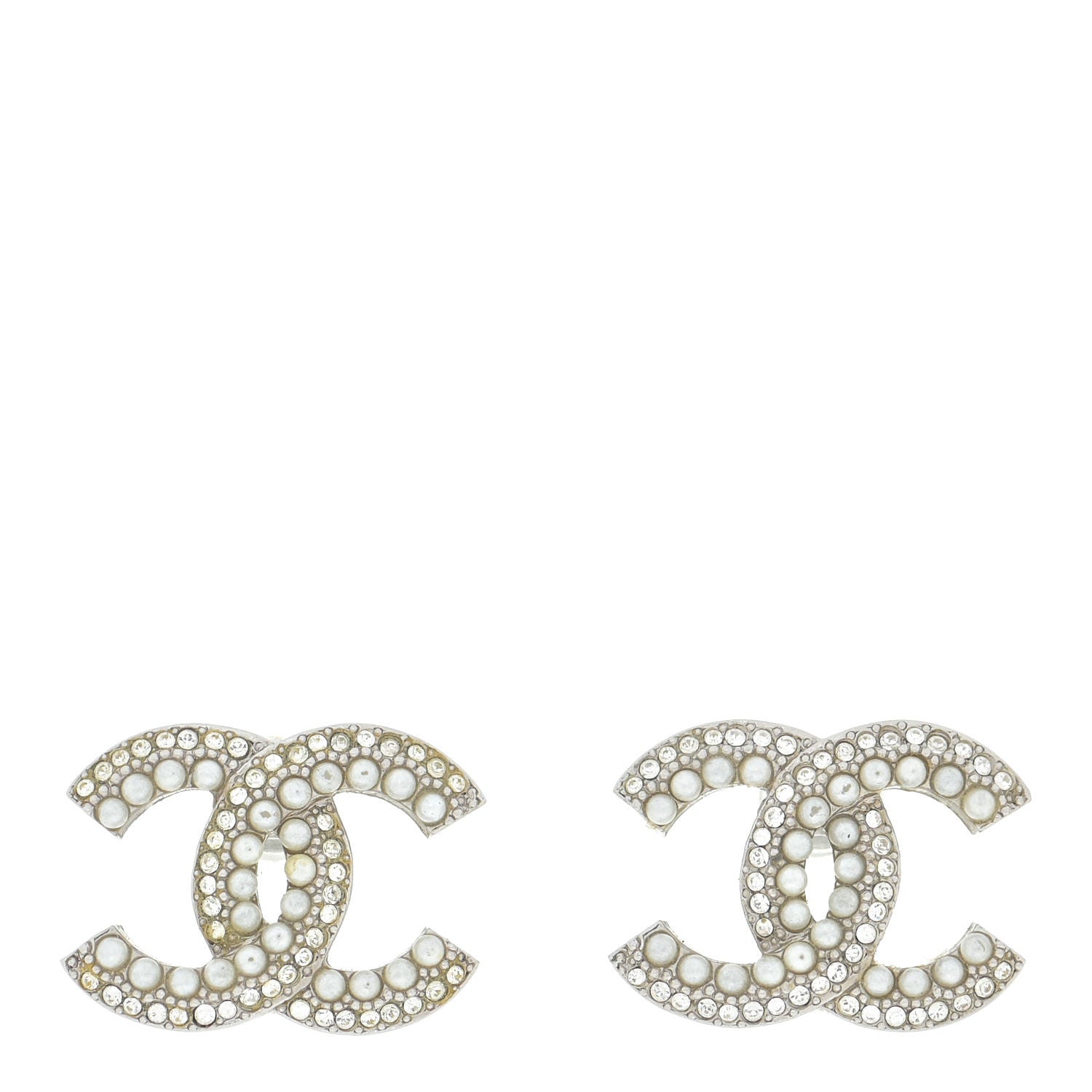 Chanel Pearl Crystal CC Snow Palace Earrings Silver 1 of 5
