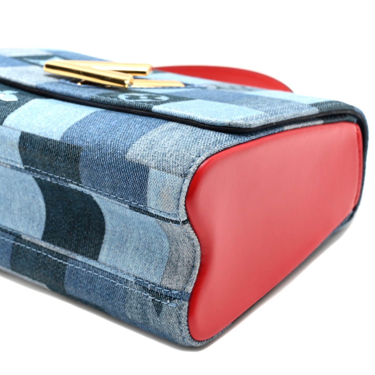 Denim Damier Monogram Twist Shoulder Bag MM Blue Rouge