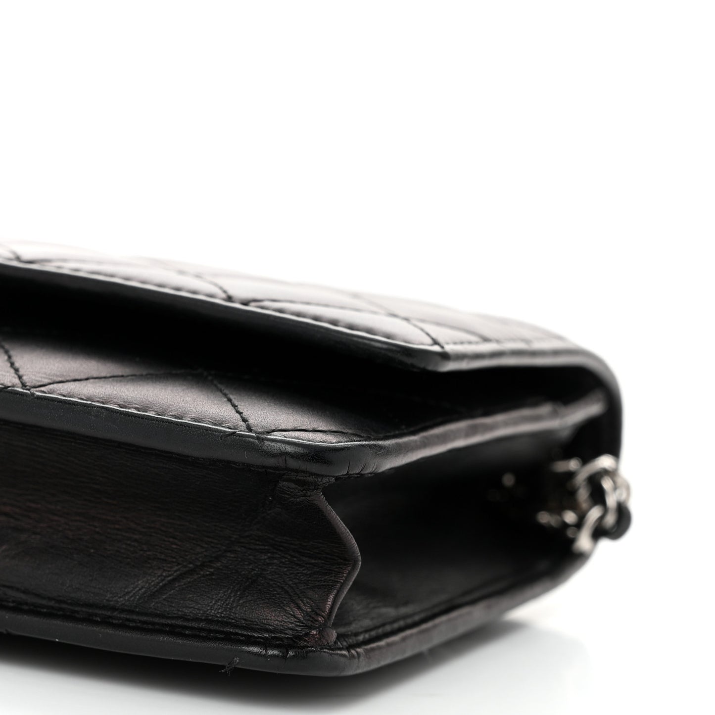 Calfskin Quilted Cambon Wallet on Chain WOC Black Silver