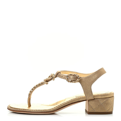 Chanel Metallic Lambskin Chain CC Logo Thong Sandals 36.5 Gold 1 of 7