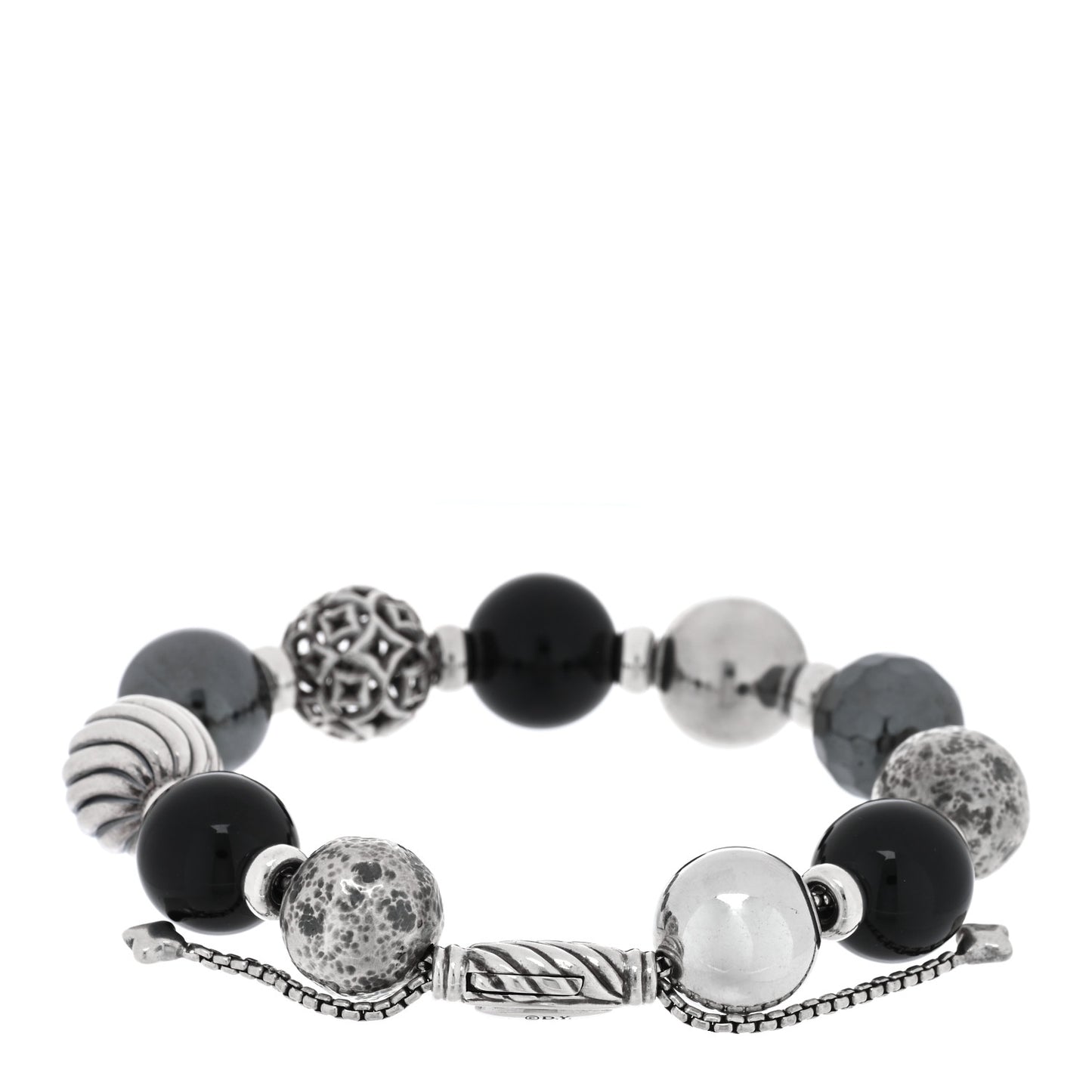 Sterling Silver Black Onyx Hematine 14mm Elements Bead Bracelet