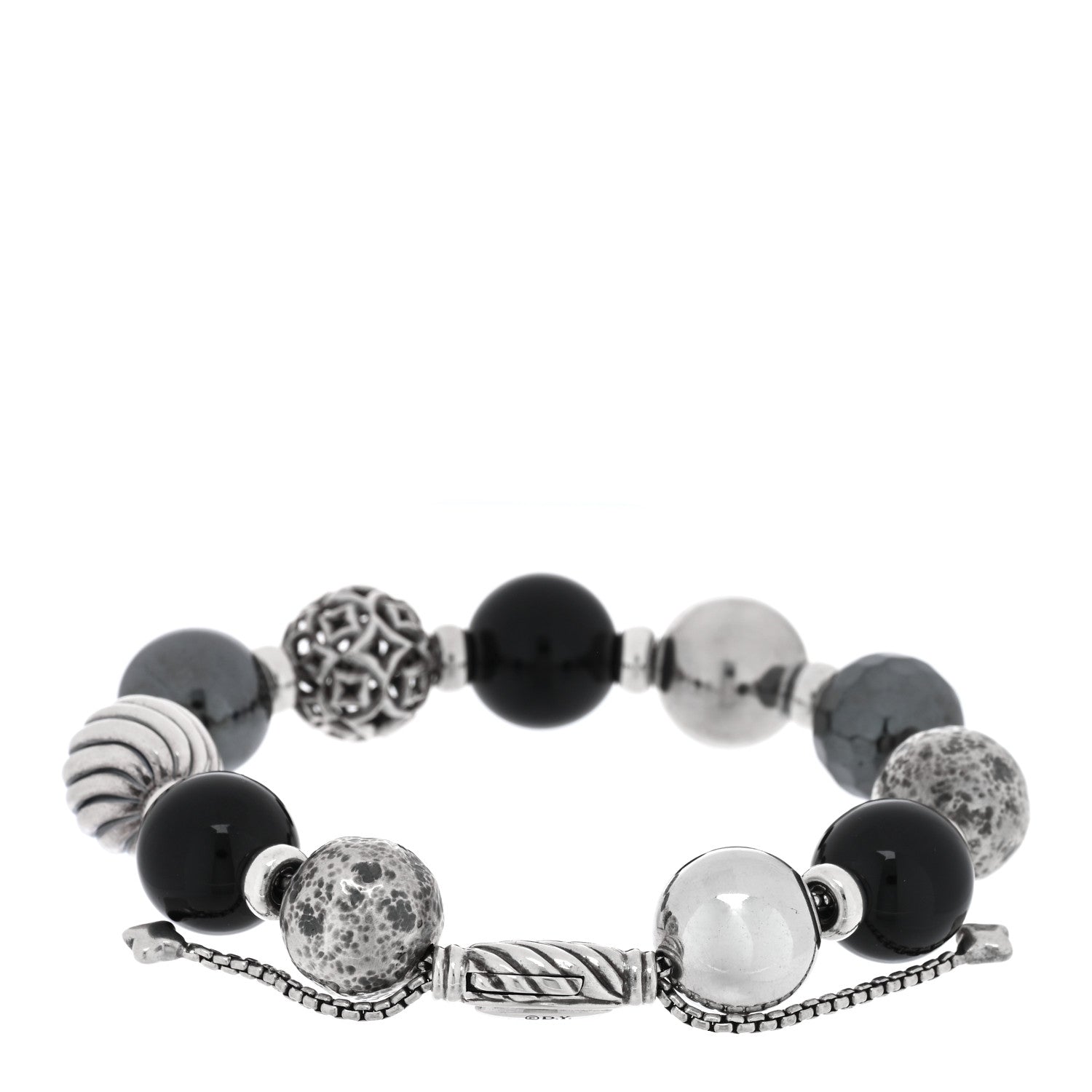David Yurman Sterling Silver Black Onyx Hematine 14mm Elements Bead Bracelet 2 of 3