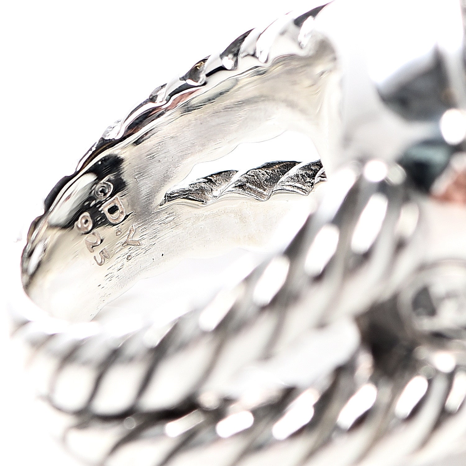 David Yurman Sterling Silver Diamond Prasiolite 14mm Albion Ring 49 4.75 6 of 6
