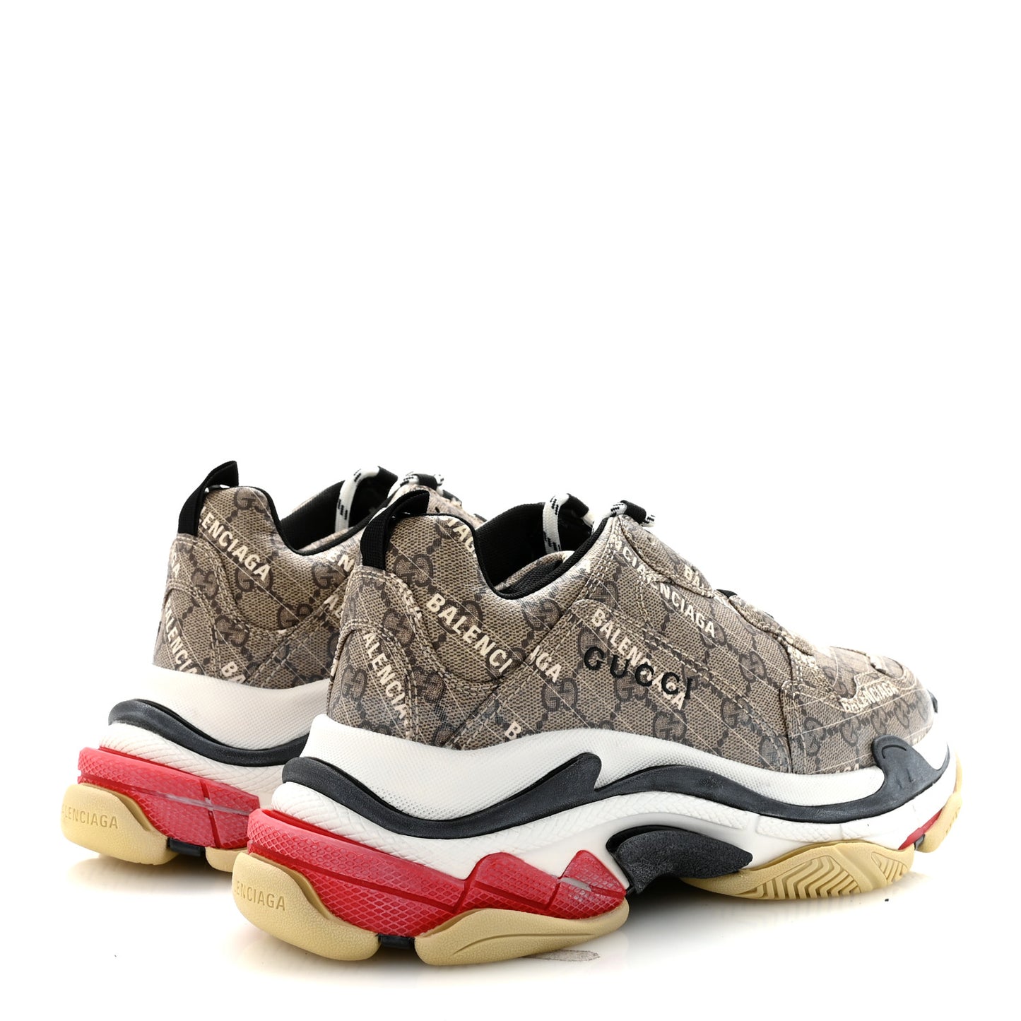 X GUCCI GG Supreme Monogram Allover Logo Mens Triple S Sneakers 42 Beige Ebony Mystic White