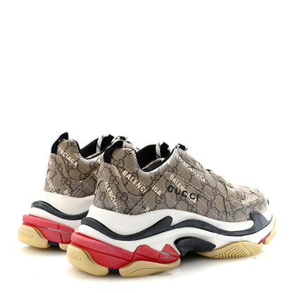 Balenciaga X GUCCI GG Supreme Monogram Allover Logo Mens Triple S Sneakers 42 Beige Ebony Mystic White 5 of 9