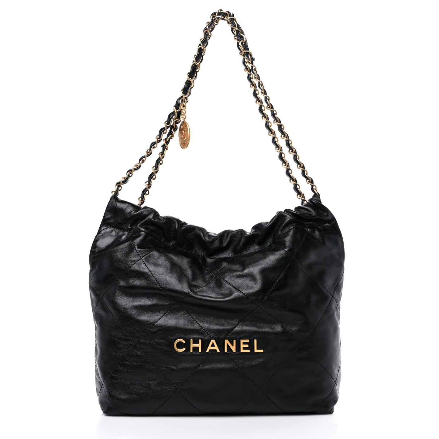 Shiny Calfskin Quilted Small Chanel 22 Black