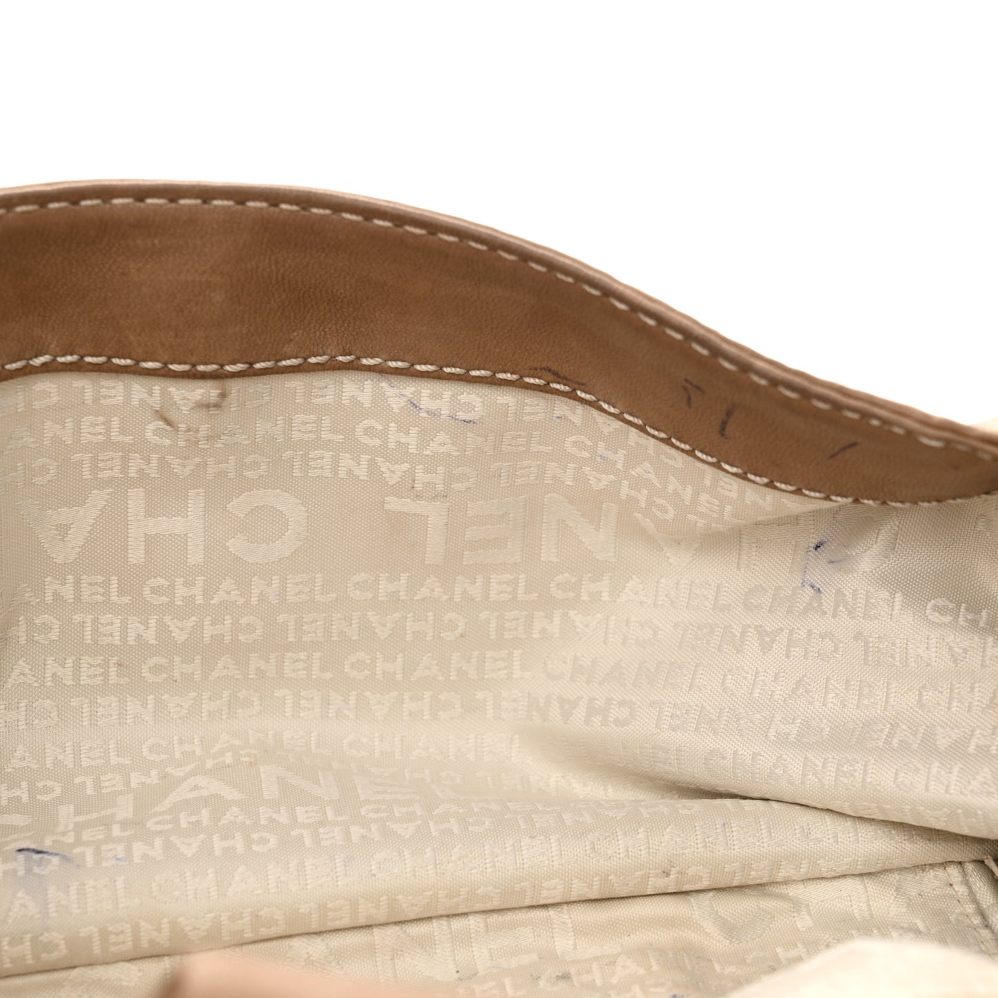 Lambskin Contrast Stitch Surpique Accordion Flap Beige