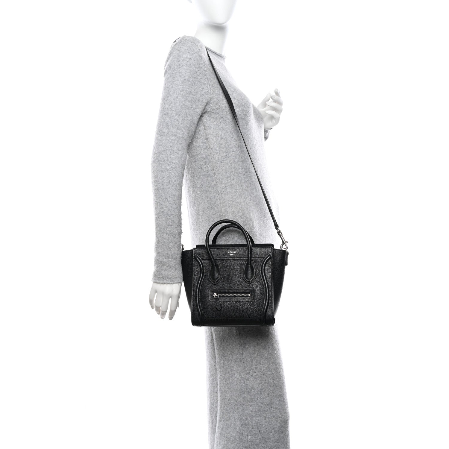 Celine Drummed Calfskin Nano Luggage Black 2 of 17