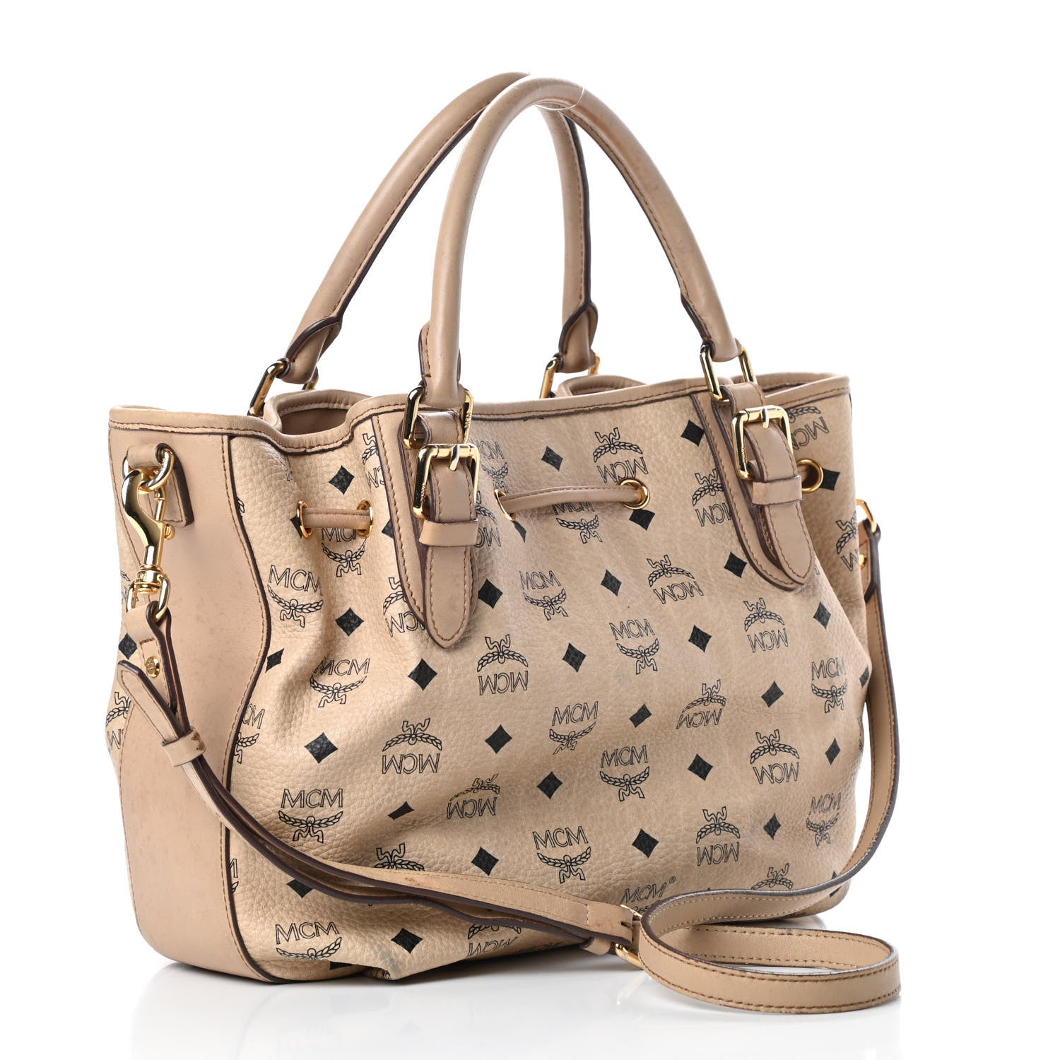 MCM Visetos Drawstring Bucket Bag Beige 3 of 21