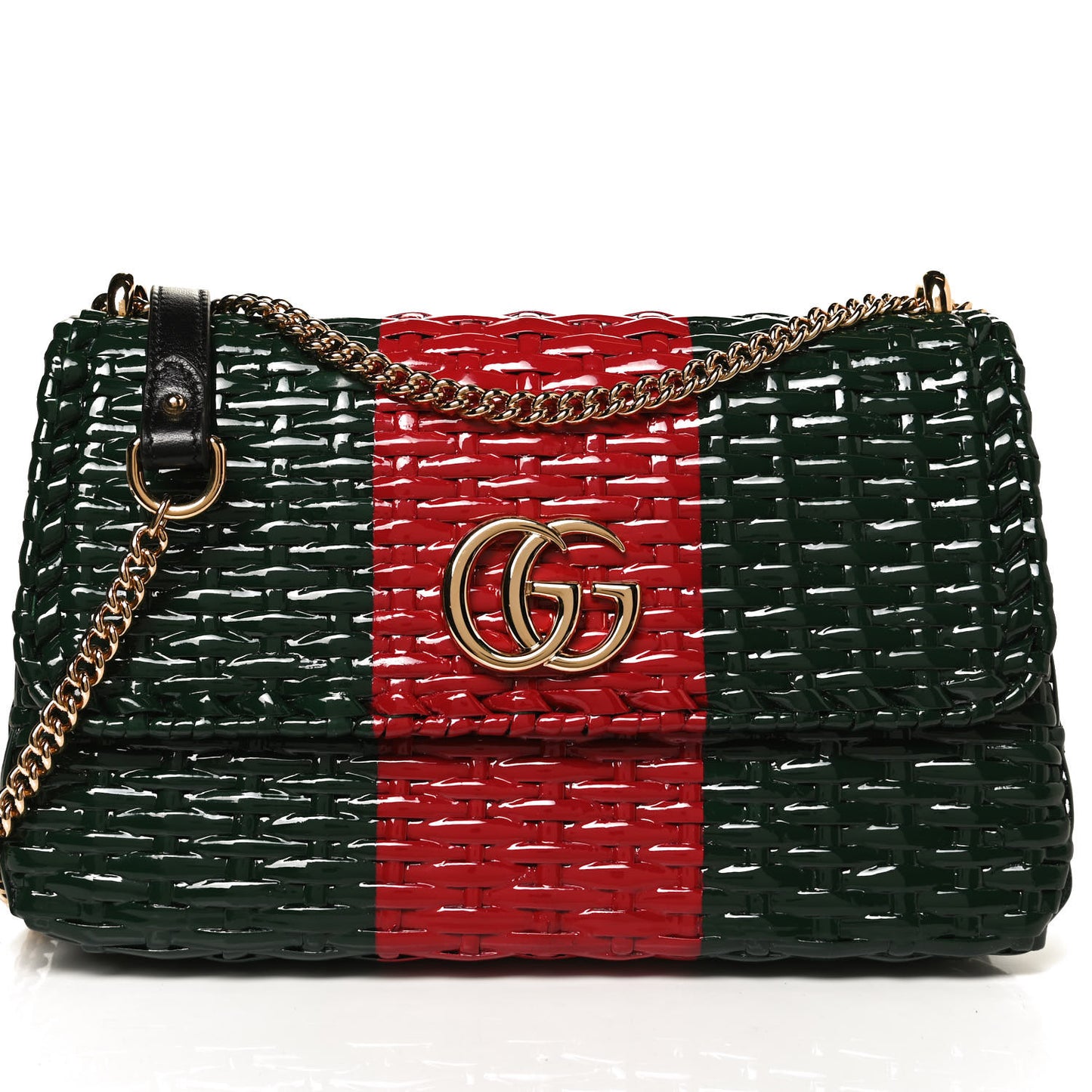 Glazed Wicker Stripe Small Cestino Shoulder Bag Green