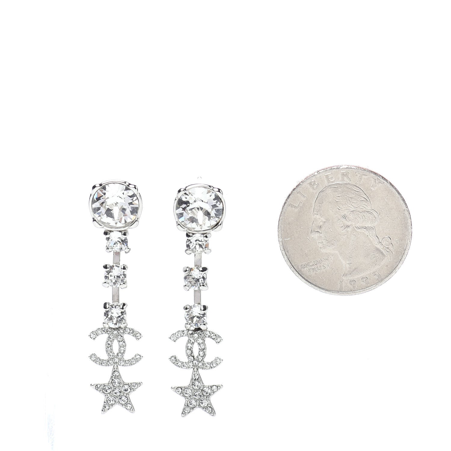 Chanel Crystal Starfall Drop CC Earrings Silver 2 of 5