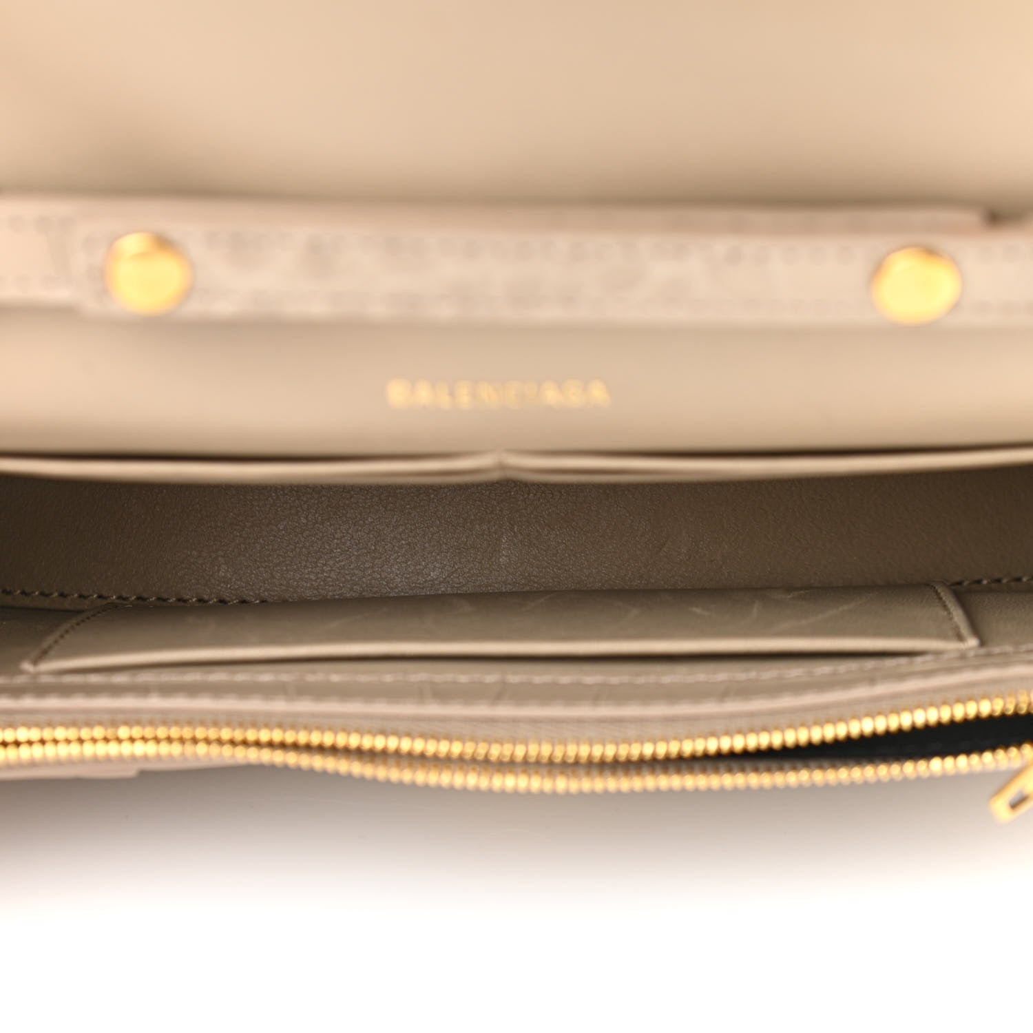 Balenciaga Shiny Calfskin Crocodile Embossed Hourglass Chain Bag Taupe 5 of 10