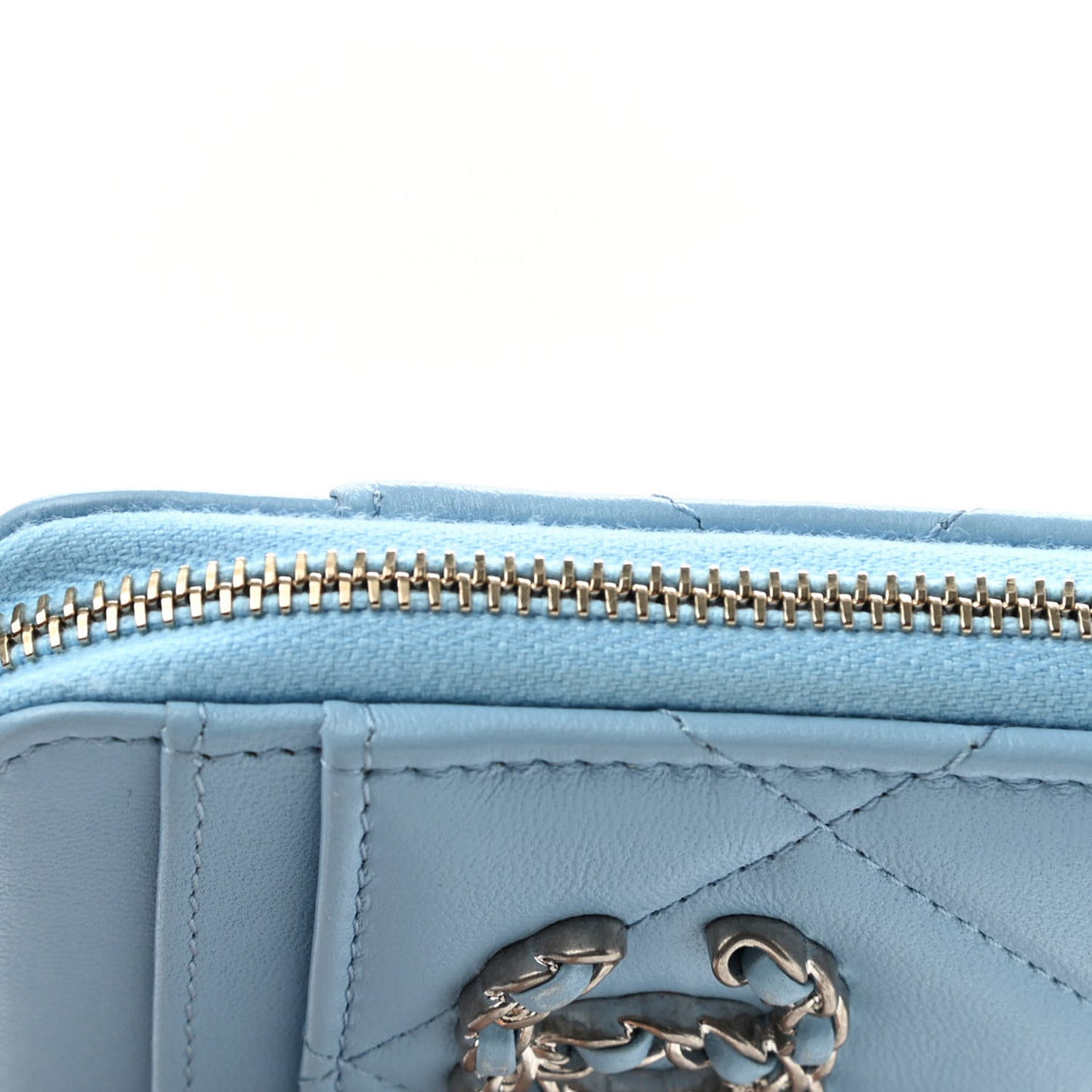 Lambskin Quilted Chanel 19 Vertical Zip Card Holder Wallet Light Blue