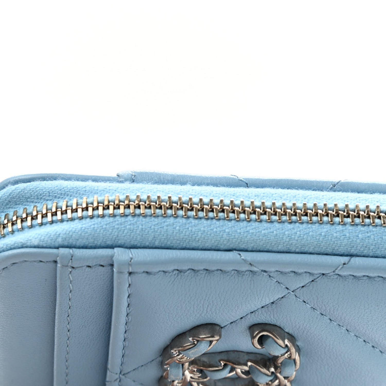 Chanel Lambskin Quilted Chanel 19 Vertical Zip Card Holder Wallet Light Blue 9 of 9