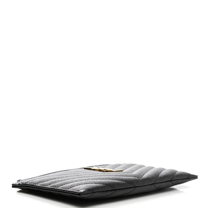 Saint Laurent Grain De Poudre Chevron Monogram Bill Pouch Black 4 of 8