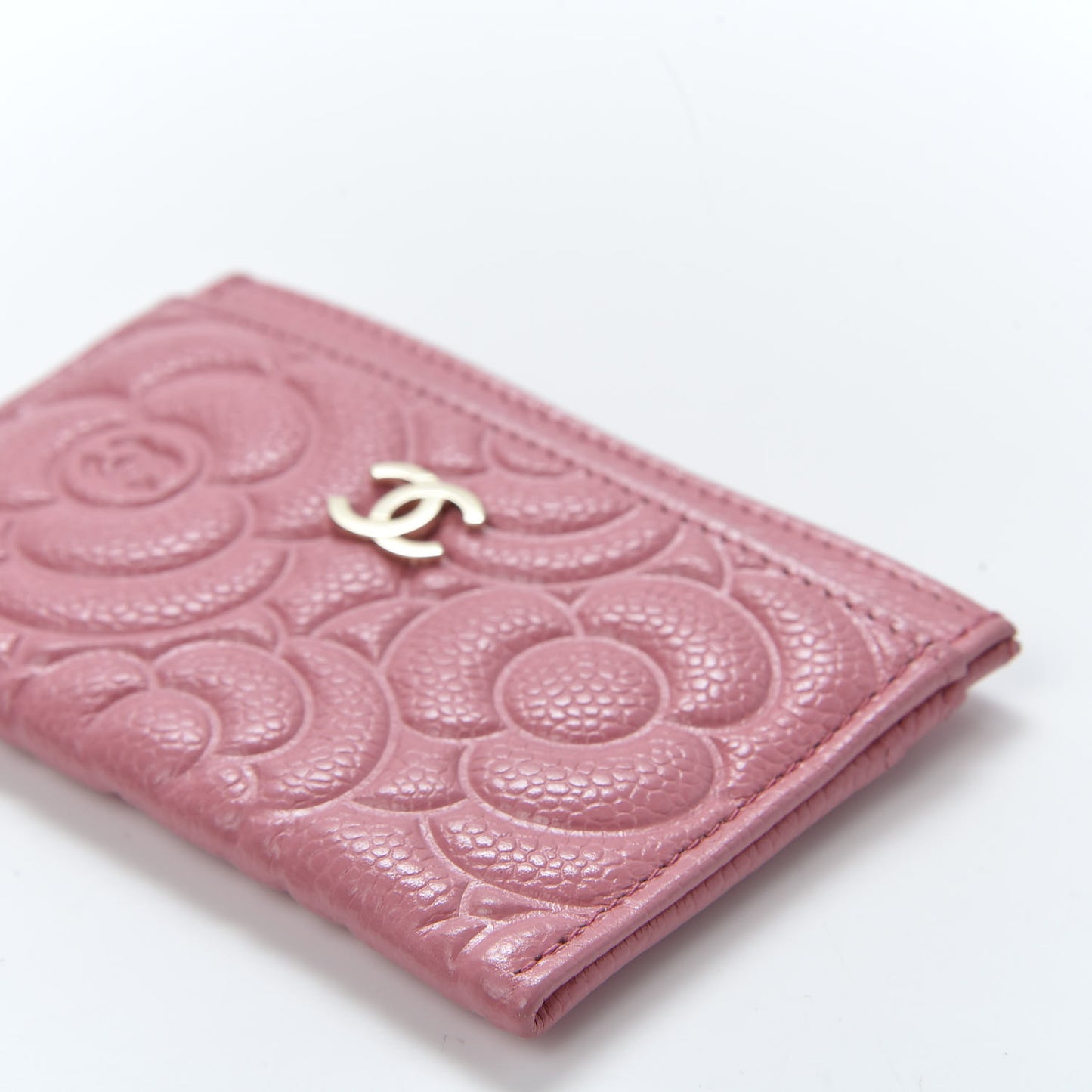Caviar Camellia Embossed Card Holder Pink