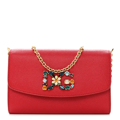 Dolce & Gabbana Dauphine Crystal Wallet On Chain Red 1 of 11