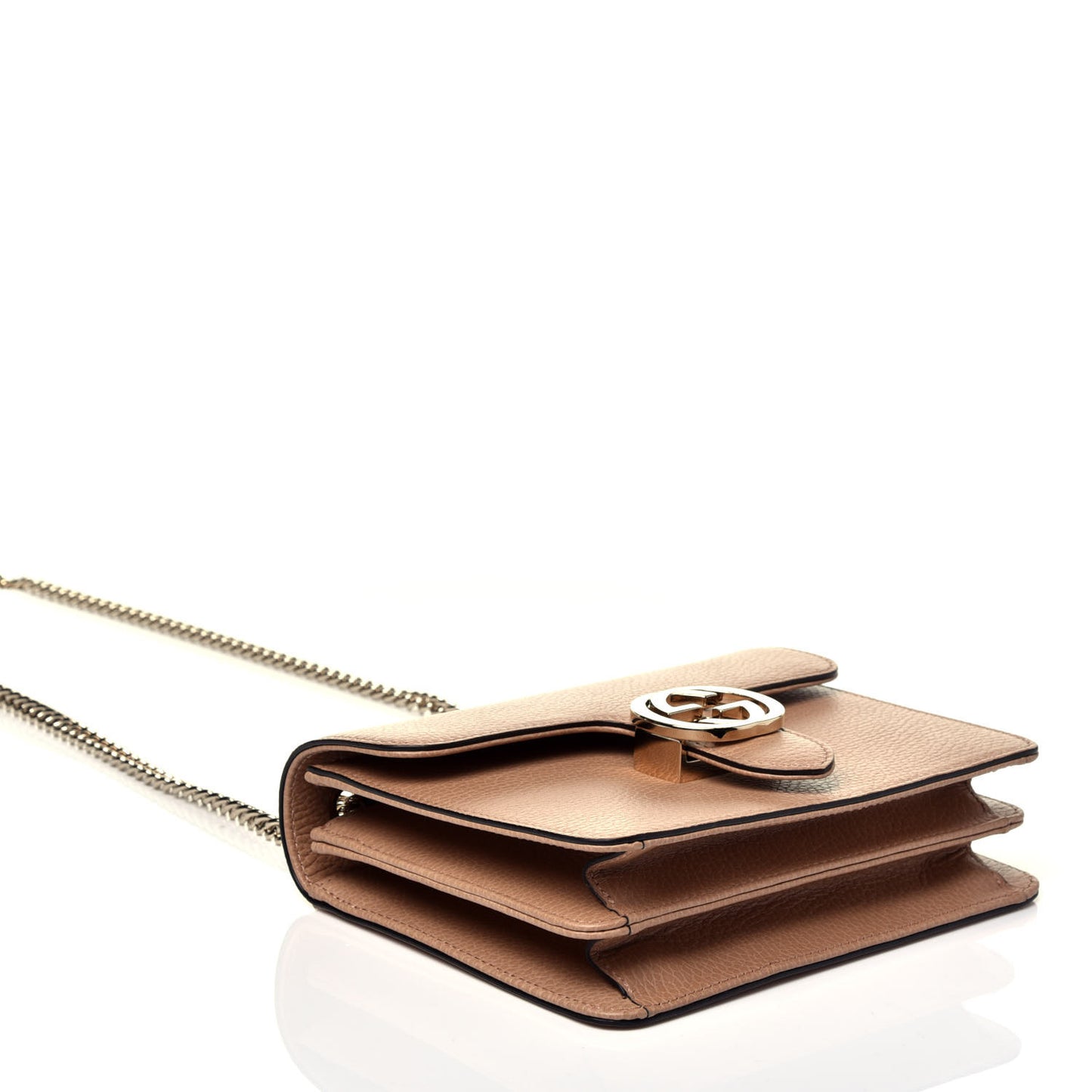 Dollar Calfskin Small Interlocking G Shoulder Bag Camelia