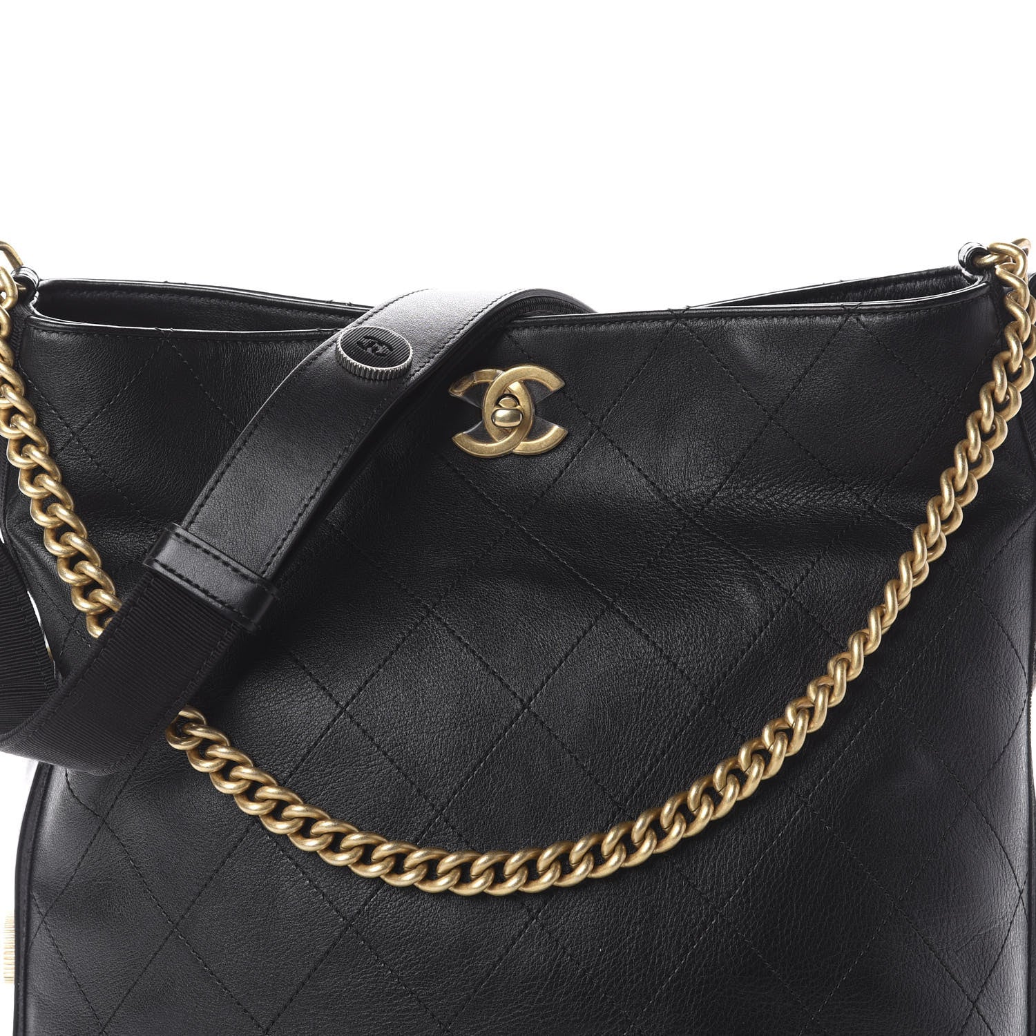 Chanel Calfskin Stitched Large Button Up Hobo Black 9 of 9