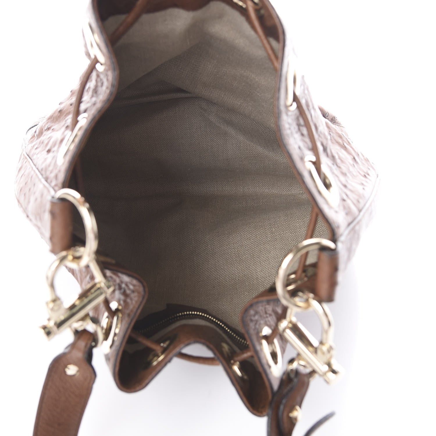 Gucci Ostrich Drawstring Shoulder Bag Brown 4 of 8