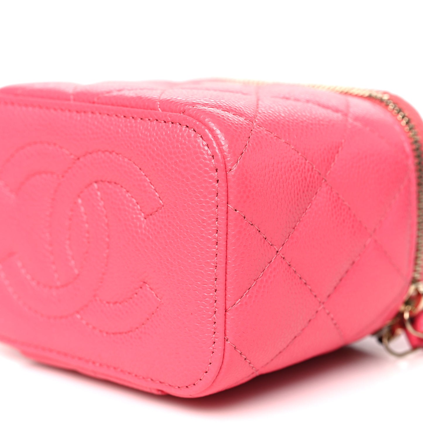 Caviar Quilted Mini Vanity Case With Chain Pink