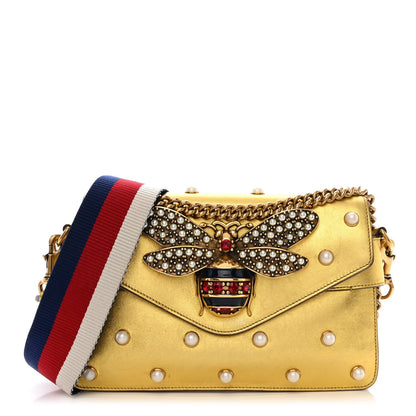 Gucci Metallic Nappa Pearl Studded Mini Queen Margaret Broadway Shoulder Bag Gold 1 of 16