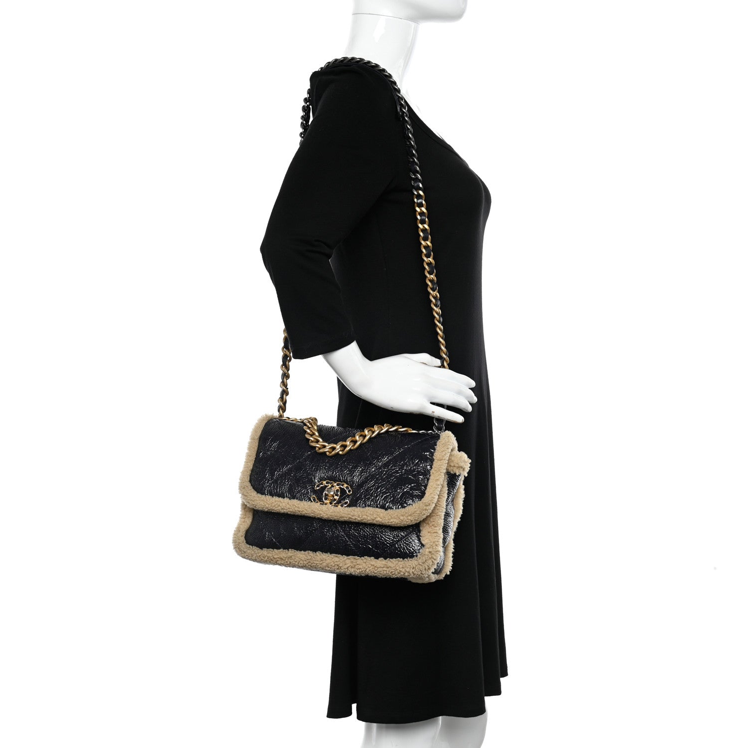 Chanel Crumpled Calfskin Shearling Sheepskin Quilted Medium Chanel 19 Flap Navy 2 of 11