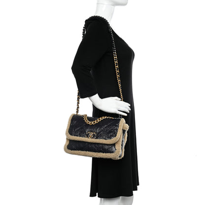 Chanel Crumpled Calfskin Shearling Sheepskin Quilted Medium Chanel 19 Flap Navy 2 of 11