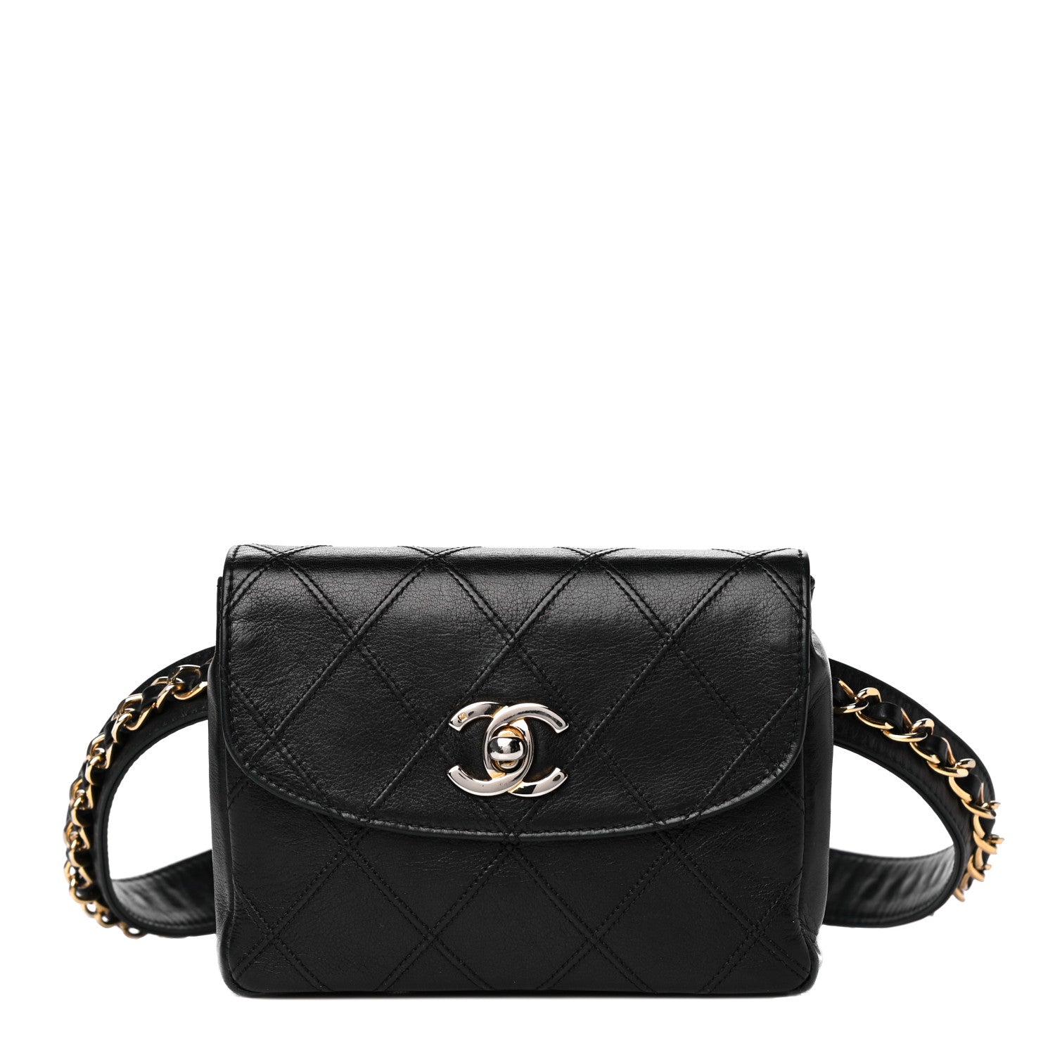 Chanel Lambskin Diamond Stitched Flap Waist Belt Bag 75 30 Black 1 of 18