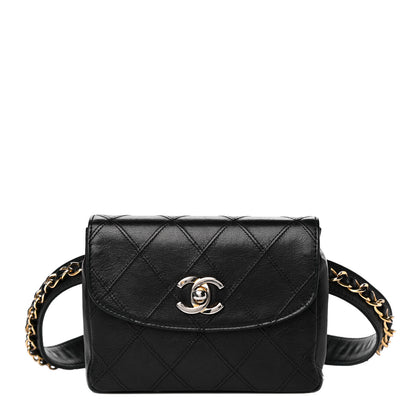 Chanel Lambskin Diamond Stitched Flap Waist Belt Bag 75 30 Black 1 of 18