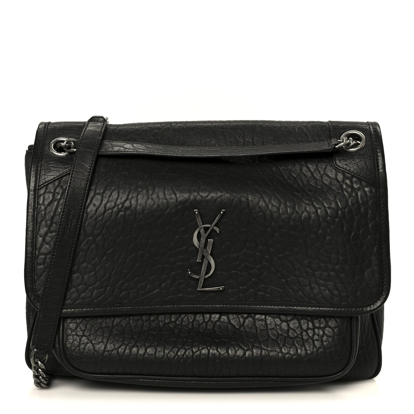Grained Lambskin Monogram Large Niki Chain Satchel Black