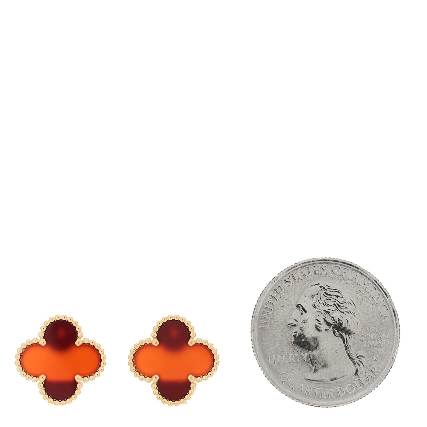 18K Yellow Gold Carnelian Vintage Alhambra Earrings