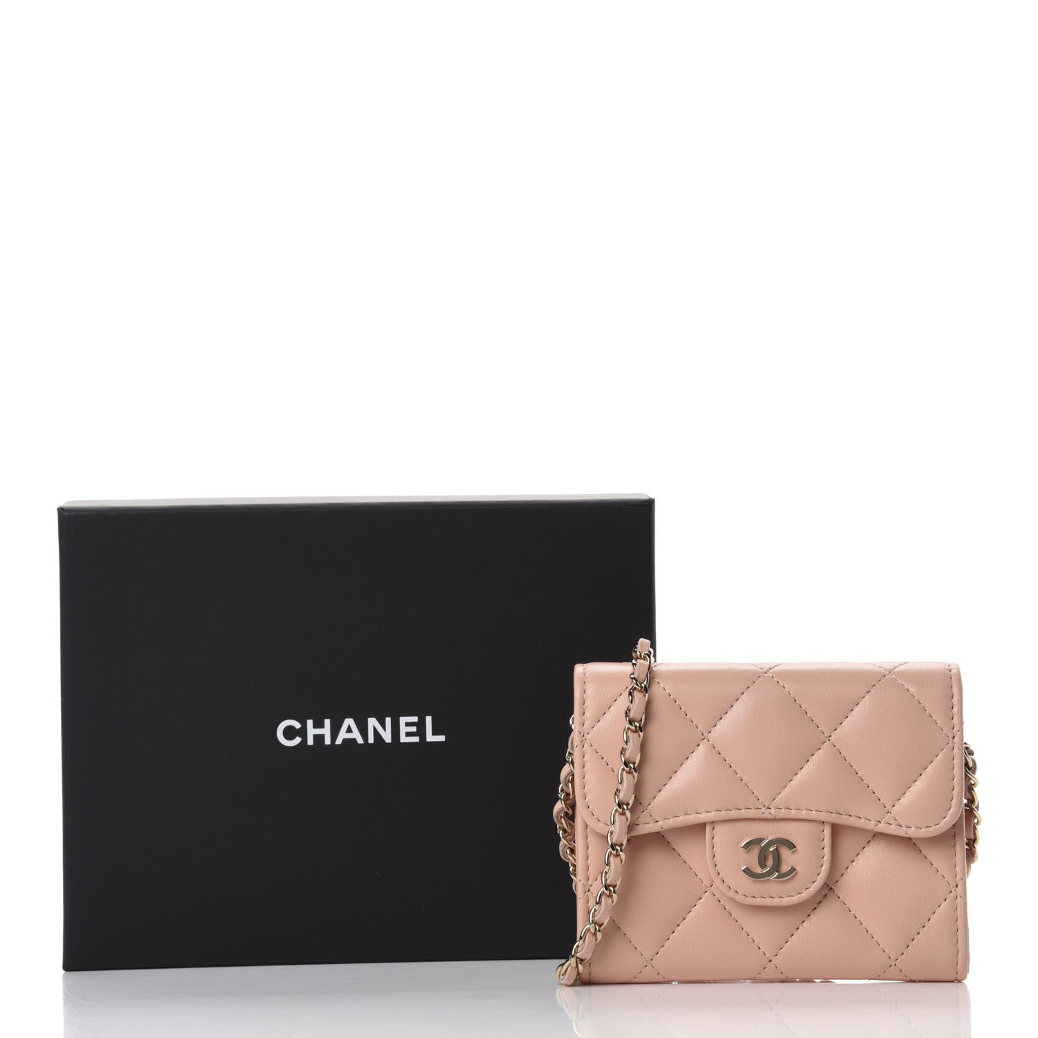 Chanel Lambskin Quilted Flap Card Holder On Chain Light Pink 12 of 12