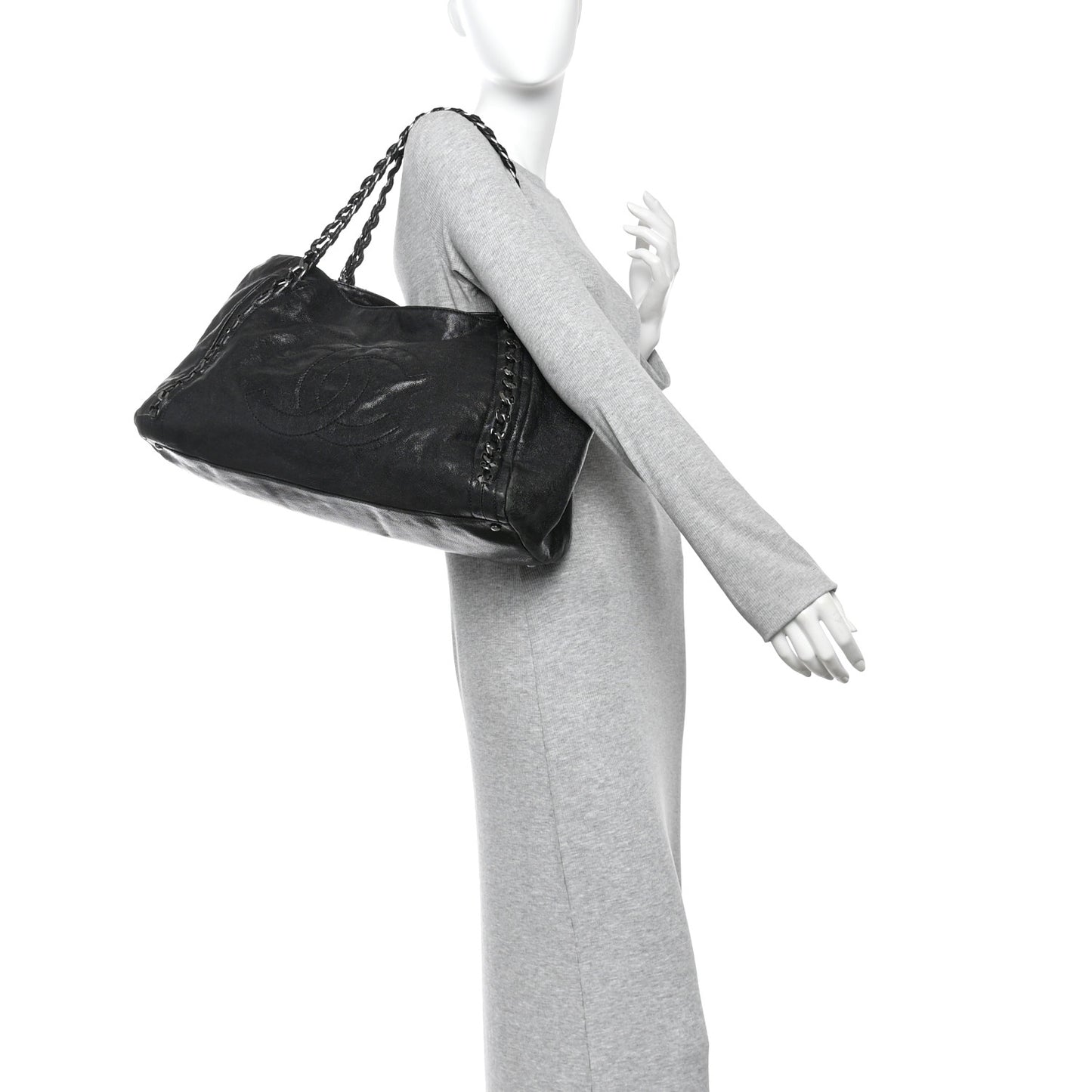 Glazed Caviar East West Modern Chain Tote Black