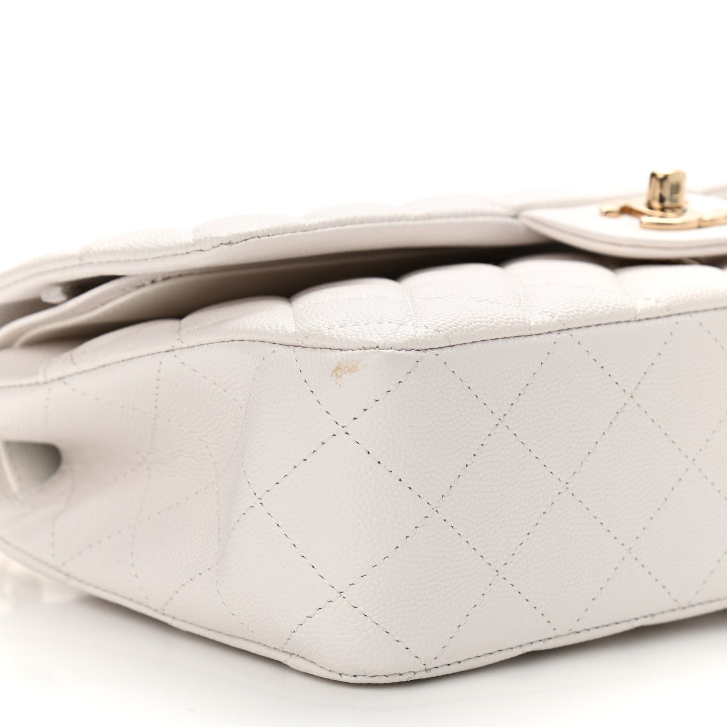 Caviar Quilted Medium Double Flap White