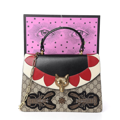 Gucci GG Supreme Monogram Goatskin Pearl Embroidered Medium Fox Broche Top Handle Bag Beige Ebony Black Hibiscus Red Mystic White 11 of 11