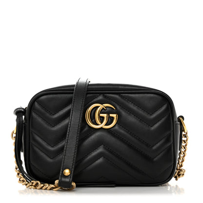 Gucci Calfskin Matelasse Mini GG Marmont Chain Shoulder Bag Black 1 of 11
