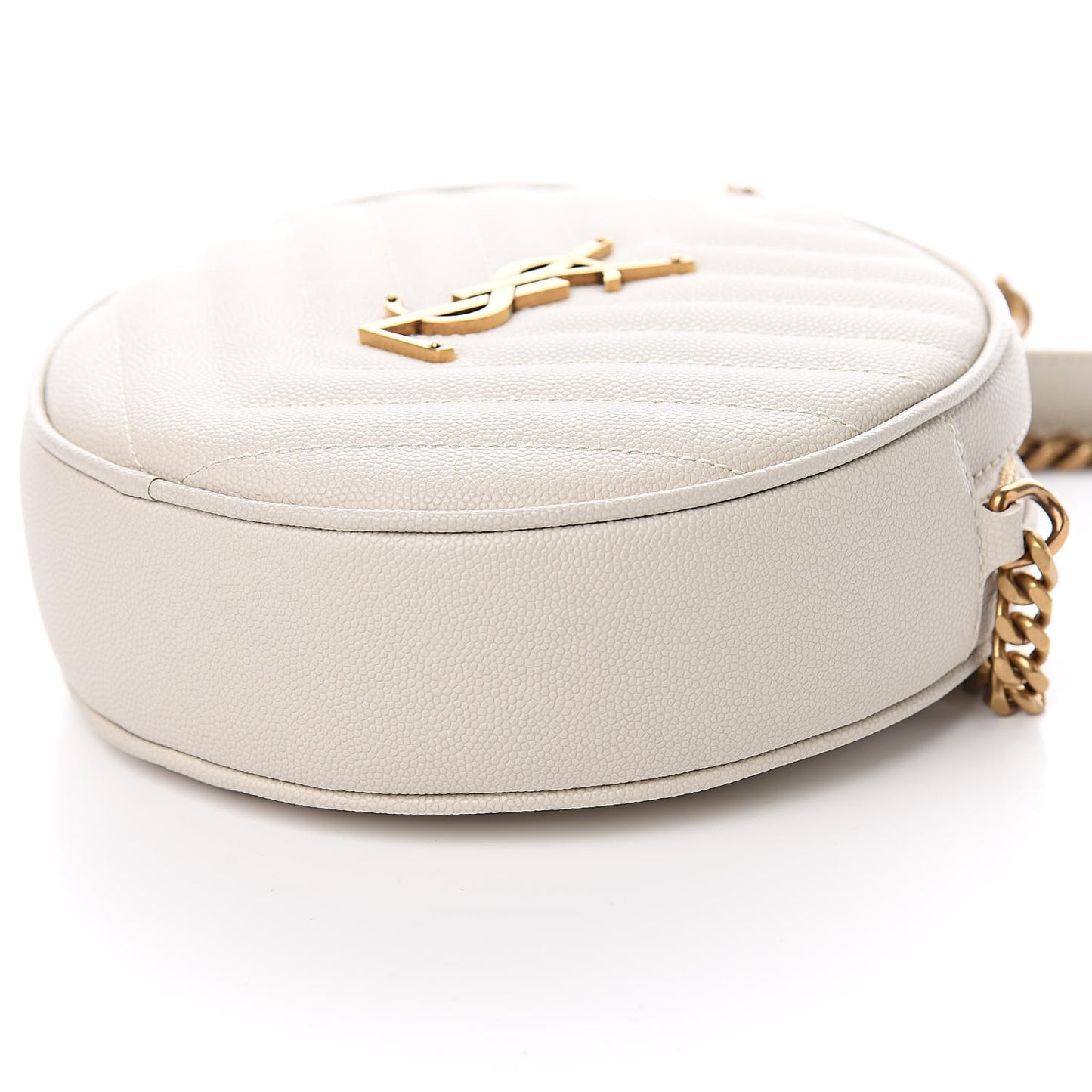 Grain De Poudre Matelasse Chevron Quilted Round Vinyle Camera Bag White