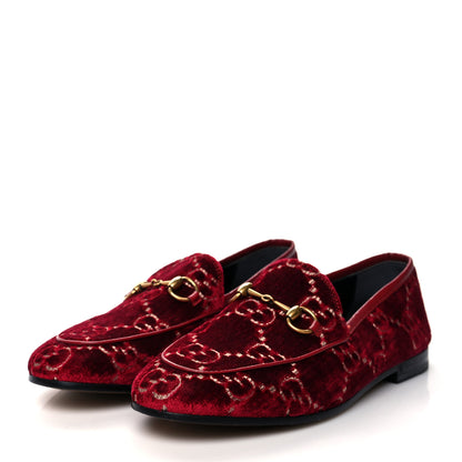 Gucci Velvet GG Monogram Horsebit Womens Jordaan Loafers 37.5 Red Cipria 3 of 8