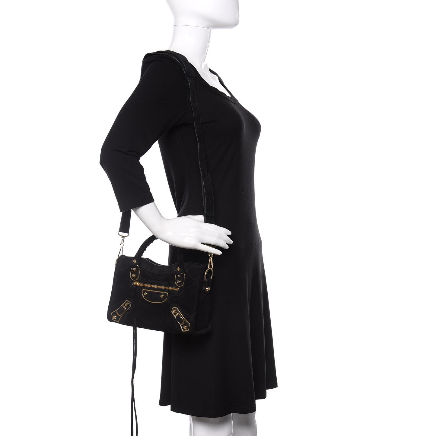 Baby Daim Suede Gold Metallic Edge Hardware Mini City Black