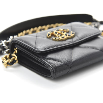 Chanel Shiny Goatskin Quilted 19 Flap Coin Purse With Chain Black 6 of 11
