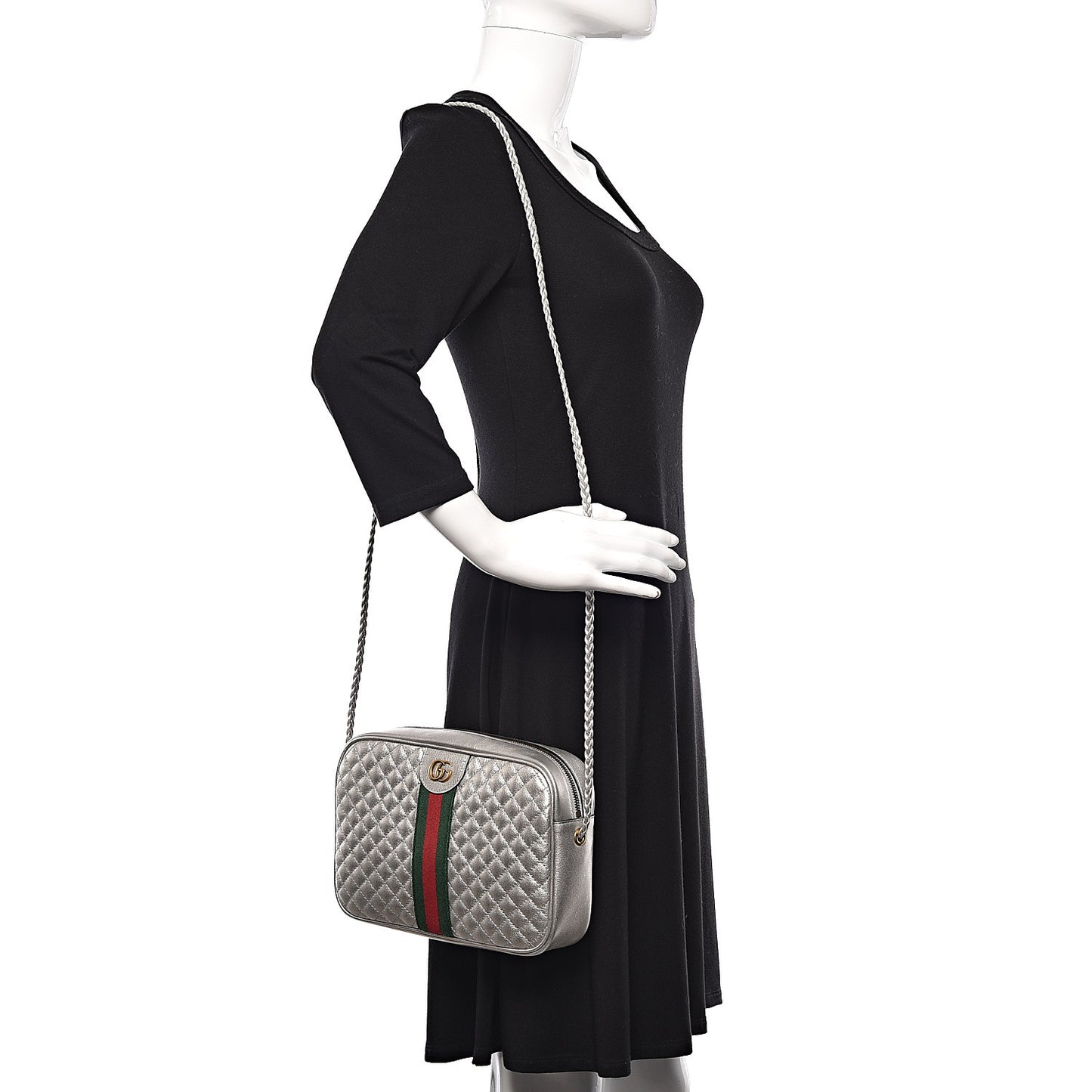 Laminated Nappa Web Trapuntata Small GG Shoulder Bag Argento