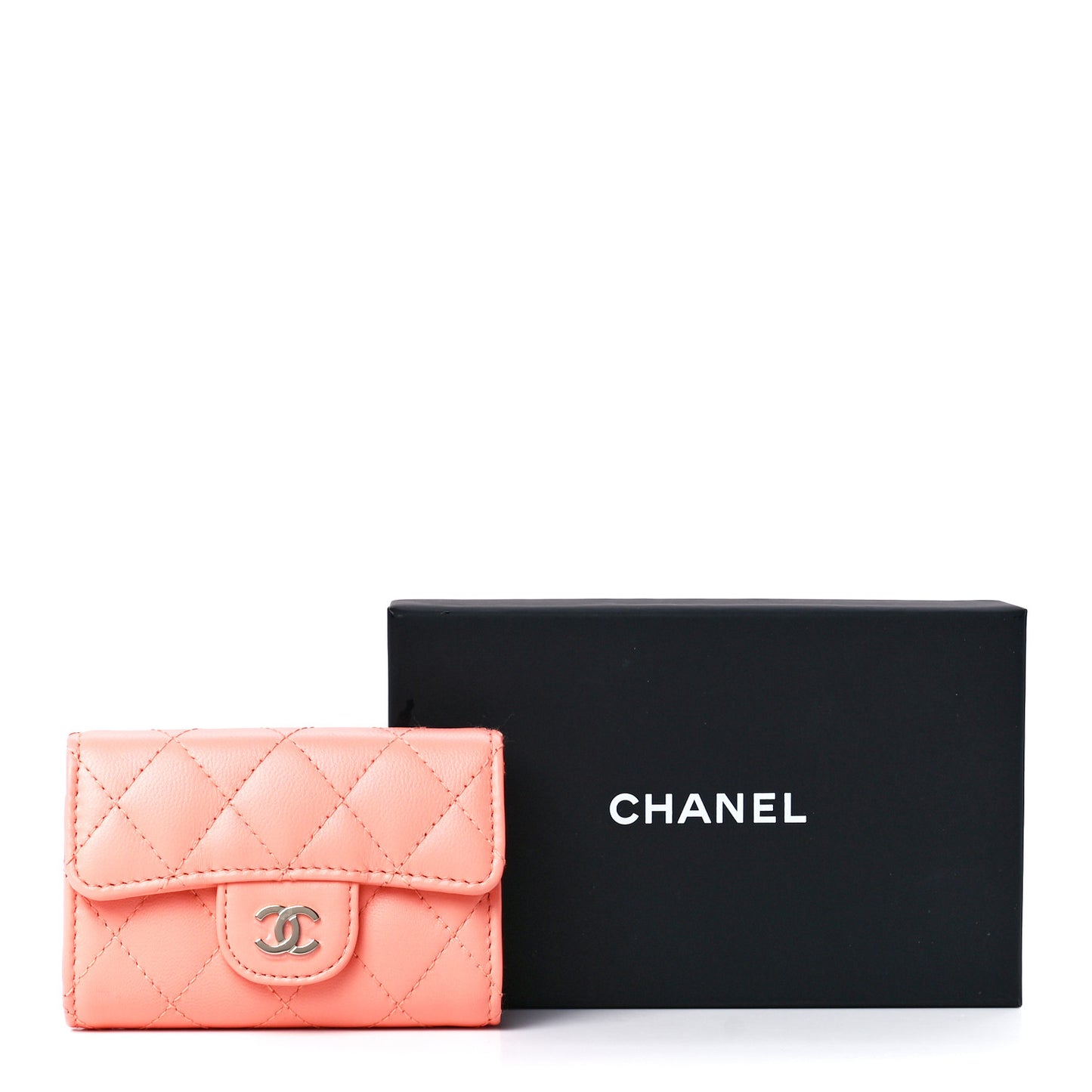 Lambskin Quilted Classic 4 Key Holder Wallet Light Orange