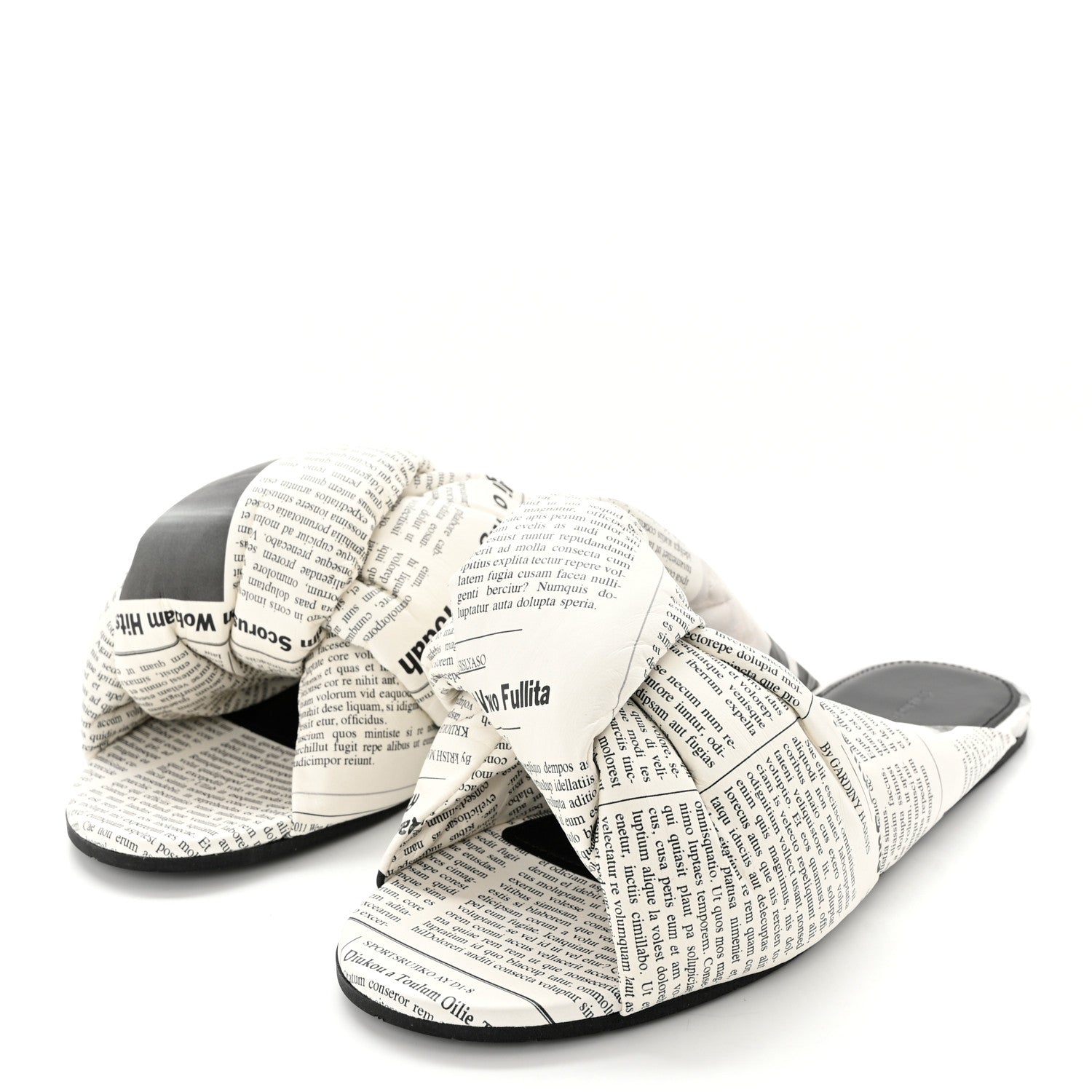 Balenciaga Calfskin Happy News Printed Drapy Slide Sandals 38.5 Black 3 of 10
